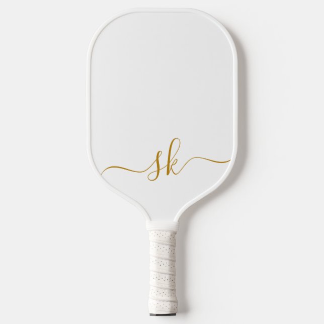 Modern Minimalistisches Monogram Gold Script Pickleball Schläger (Vorderseite)