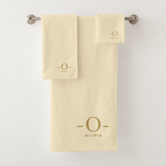 Modern Minimalistisches Monogram Gold White Badhandtuch Set (Insitu)