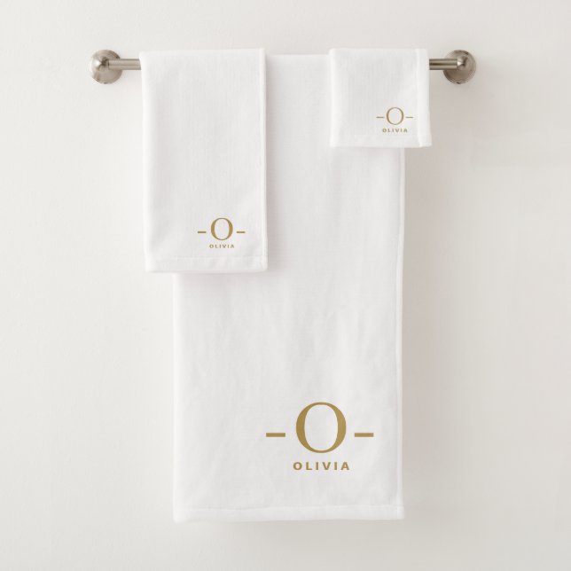 Modern Minimalistisches Monogram Gold White Badhandtuch Set (Insitu)