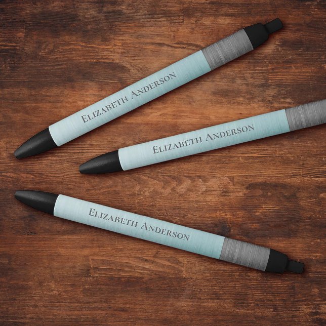 Modern minimalistisches Monogramm Name Türkis Meta Kugelschreiber (Modern Metallic blue and grey monogram name office pens)