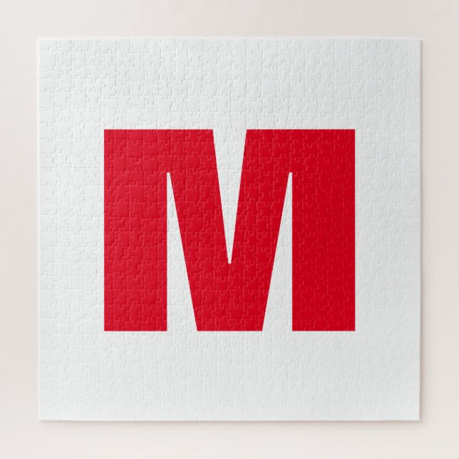 Modern minimalistisches Monogramm Weiß Rot Puzzle (Vertikal)