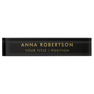 Modern minimalistisches Schwarz Gold Professionell Namensplakette