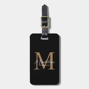 Modern Minimalistisches Script Black Gold Monogram Gepäckanhänger