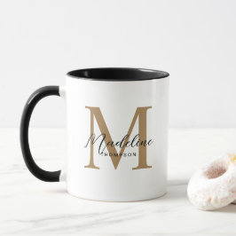 Modern Minimalistisches Script Black Gold Monogram Tasse