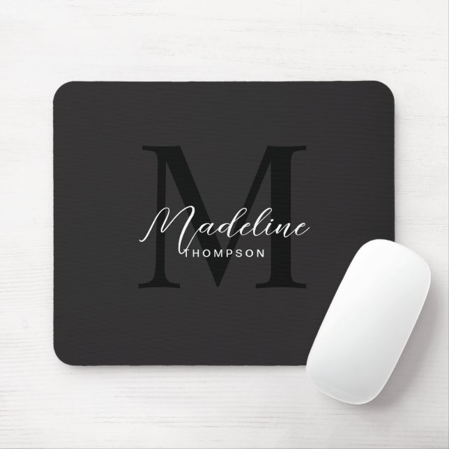Modern Minimalistisches Script Black Monogram Mousepad (Mit Mouse)