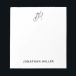 Modern Minimalistisches Script Monogram White Notizblock<br><div class="desc">Behalt alle deine Notizen,  die mit diesem modernen,  minimalistischen Script Monogramm Notizblock organisiert sind. Dieses Notizblock ist schlicht und elegant und eignet sich hervorragend für den Einsatz im Zuhause,  im Büro oder unterwegs. Der weiße Hintergrund und das anpassbare Skriptmonogramm machen dieses Notizblock zu einer stilvollen Ergänzung zu jedem Arbeitsbereich.</div>