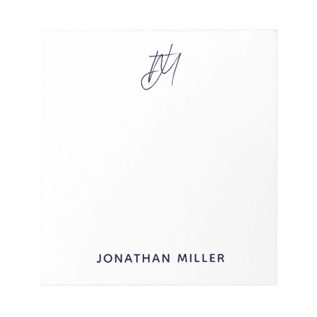 Modern Minimalistisches Script Monogram White Notizblock (Vorderseite)