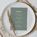 Modern Minimalistisches Script-Sage Green | Hochze Menükarte<br><div class="desc">Diese elegante,  minimalistische Hochzeitskarte besticht durch moderne Schrift-Typografie und einen sauberen,  serifenlosen Text für ein schlichtes und stilvolles Weiß-Weiß-Design,  das Sie in Liebe setzen.</div>