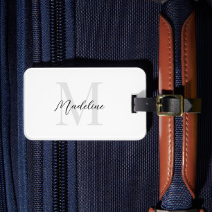 Modern Minimalistisches Script White Monogram Gepäckanhänger
