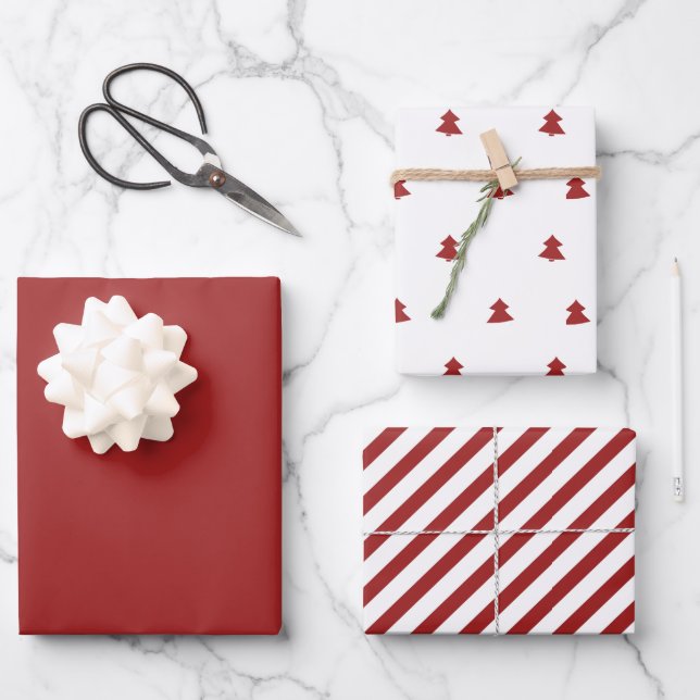 Modern Minimalistisches Weihnachtsrot Geschenkpapier Set (Vorderseite)