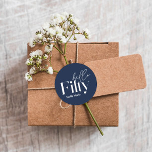 Modern minimalmarineblau einfach 50. Geburtstag Runder Aufkleber