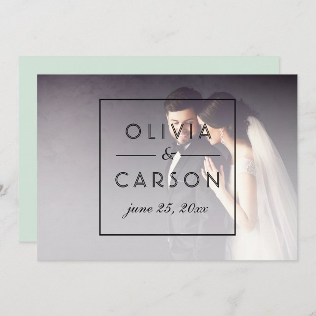 Modern Mint Black Script Wedding Monogram Foto Dankeskarte (Vorne/Hinten)