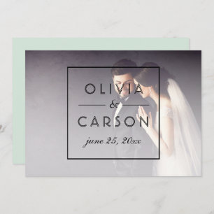 Modern Mint Black Script Wedding Monogram Foto Dankeskarte