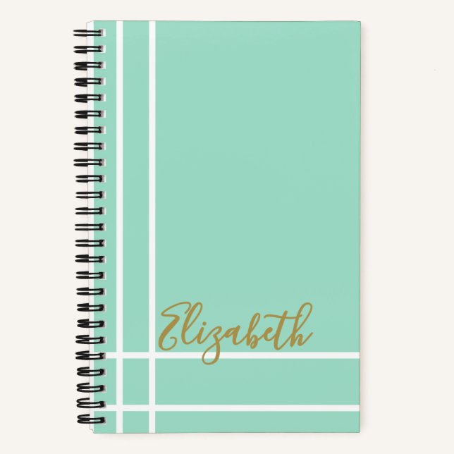 Modern Mint Green Custom Name Minimalist Notizbuch (Vorderseite)