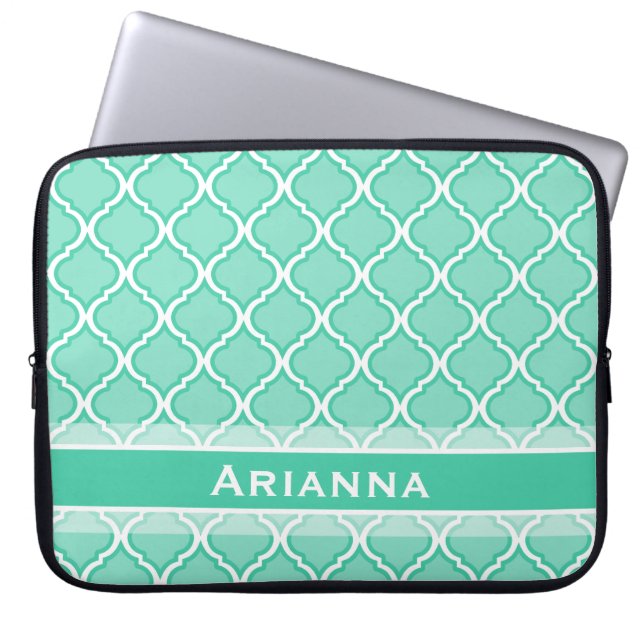 Modern Mint Green marokkanischen Trellis Laptopschutzhülle (Vorderseite)