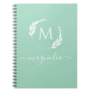 Modern Mint Green Monogram Name Initial Notebook Notizblock