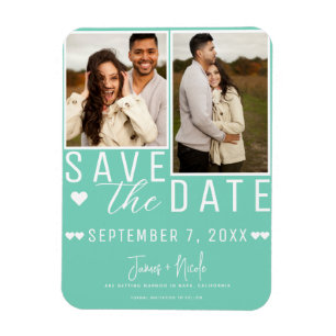 Modern Mint Green Save the Date 2 Foto Hochzeit Magnet