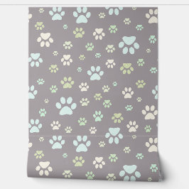 Modern Mint & Grey Paw Print Nursery Tapete