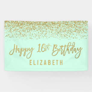 Modern Mint Imitate Gold Glitzer 16. Geburtstag Banner