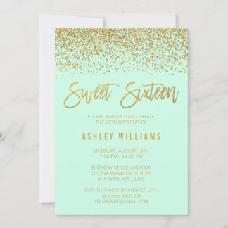 Modern Mint Imitats Gold Glitzer Sweet 16 Geburtst Einladung