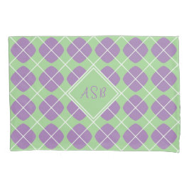 Modern Mint Purple Diamond Argyle Monogram Kissenbezug