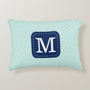 Modern Minz Blue Polka Dots Personalisiert Monogra Zierkissen