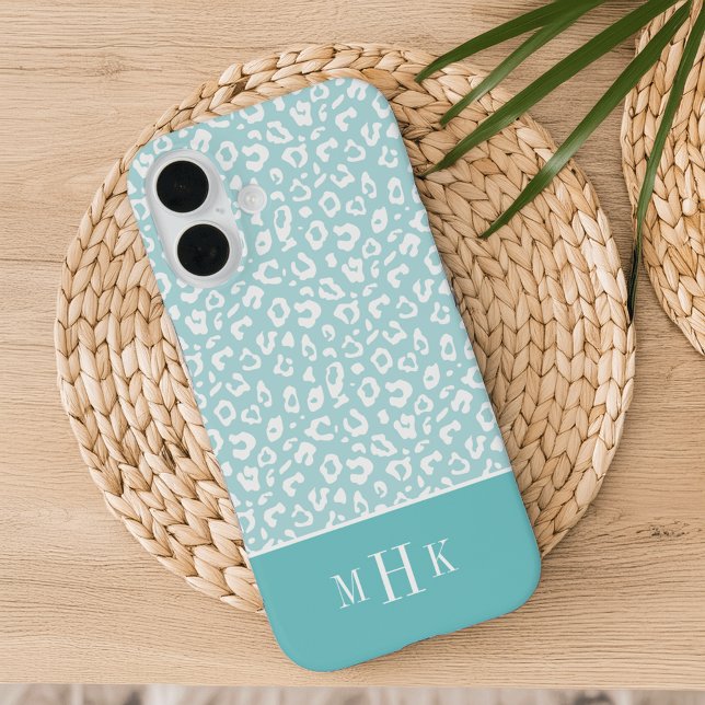 Modern Minze & Aqua Leopard Print Monogram Case-Mate iPhone Hülle (Von Creator hochgeladen)