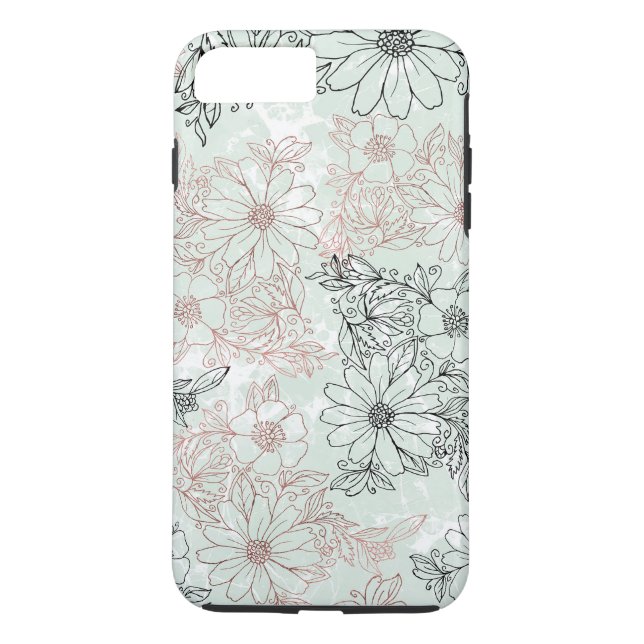 Modern Minze Black Rose Gold Floral Marmor Case-Mate iPhone Hülle (Rückseite)