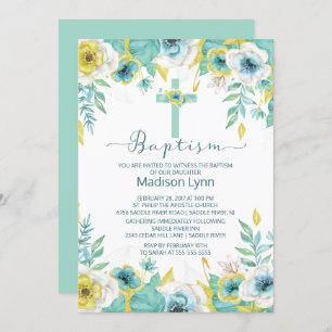 Modern Minze Floral Taufen Einladung feiern