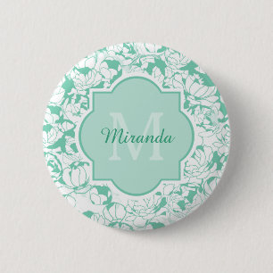 Modern Minze grüne Blütencreme mit Namen Button