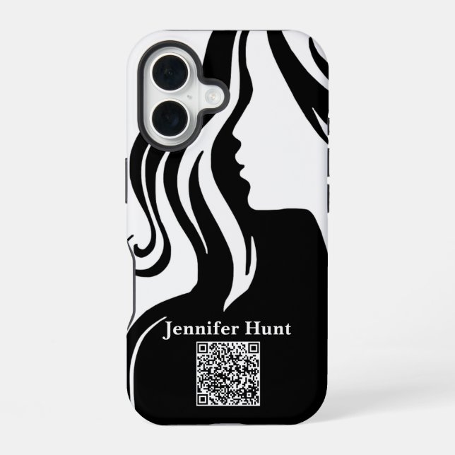 Modern, Mitarbeiter, Schwarzweiß QR-Code  iPhone 16 Hülle (Rückseite)