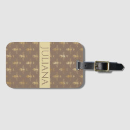 Modern Mocha Brown and Gold Queen Bee Luggage Tag Gepäckanhänger