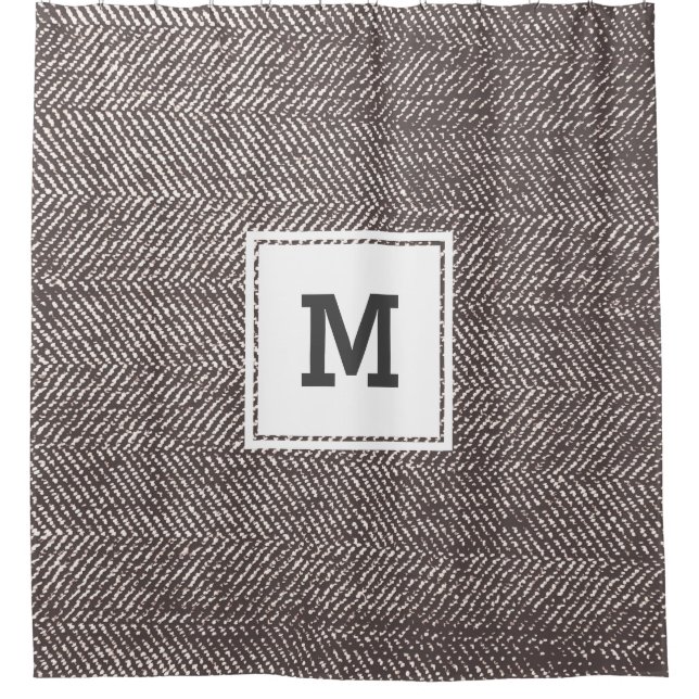 Modern Mocha Brown Herringbone Monogram Duschvorhang (Vorderseite)