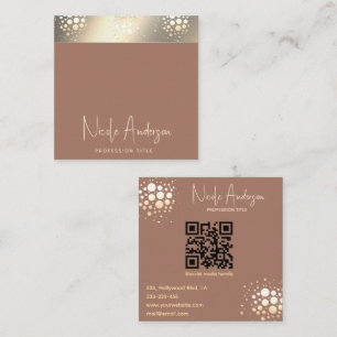 Modern Mocha Luxus Gold Konfetti QR Code Quadratische Visitenkarte