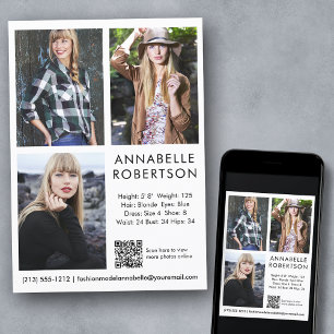 Modern Model Actor 3 Fotos QR Code Comp Card Einladung