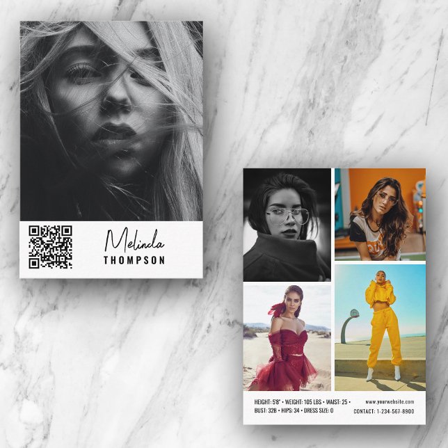 Modern modellierter Comp Card 5 Foto QR Code Weiß Einladung (Von Creator hochgeladen)