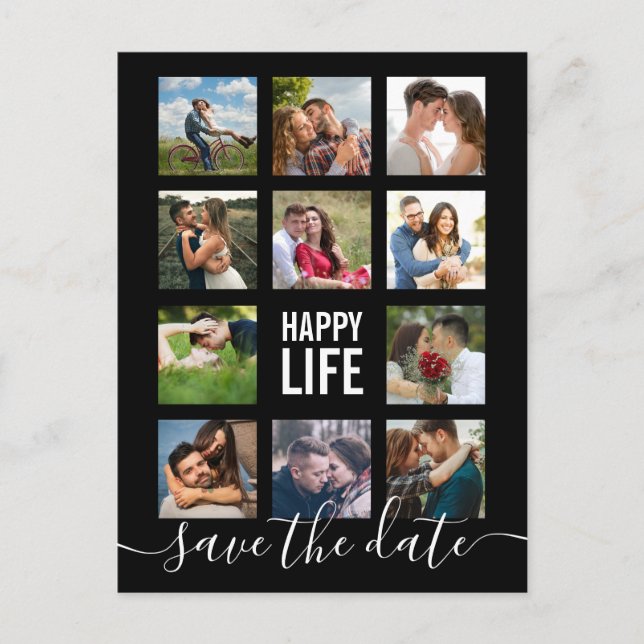 Modern Modern Foto Collage Save the Date Postcard Postkarte (Vorderseite)