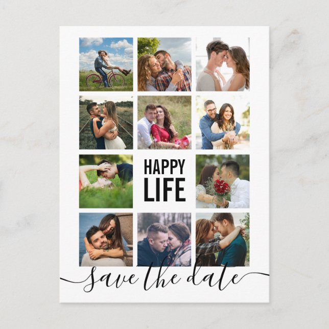 Modern Modern Foto Collage Save the Date Postcard Postkarte (Vorderseite)