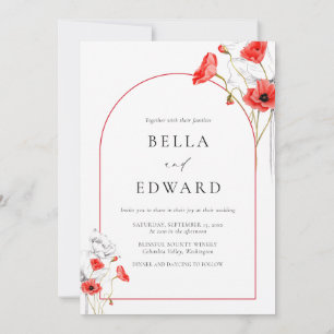 Modern Modern Poppy Red Blume Arch Foto Hochzeit Einladung