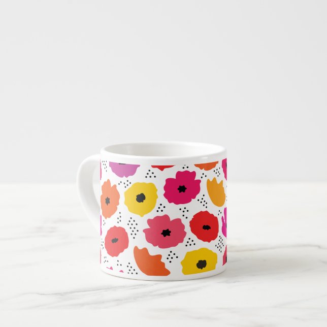 Modern Modern Poppy Rosa Rosa Blütenmuster Espressotasse (Vorderseite Links)