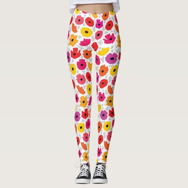 Modern Modern Poppy Rosa Rosa Blütenmuster Leggings (Vorderseite)