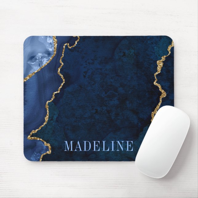 Modern modische Aquarell Blue Marble Geode Mousepad (Mit Mouse)