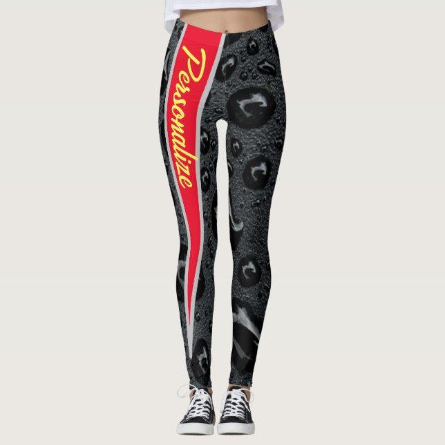 Modern modische Black Bubbles Red Fire Custom Leggings (Vorderseite)