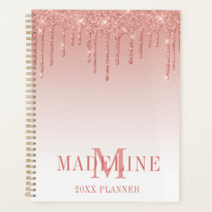 Modern modische Glitzer Rose Gold Monogram Planer