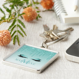Modern modische Monogram Aquamarin Glitzer Lashes Schlüsselanhänger