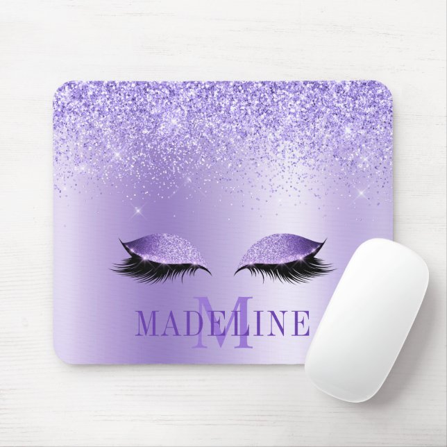 Modern modische Monogram Lila Glitzer Lashes Mousepad (Mit Mouse)