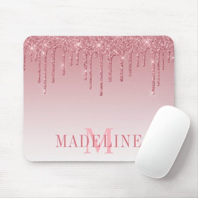 Modern modische, rosa Glitzer Monogram Mousepad (Mit Mouse)