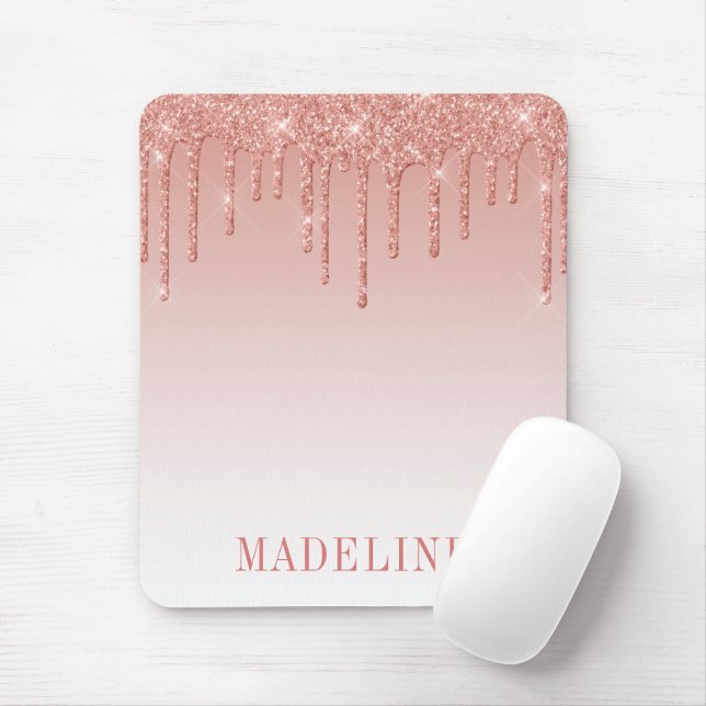 Modern modische Trendy Glitzer Tropfen Rose Gold Mousepad (Mit Mouse)