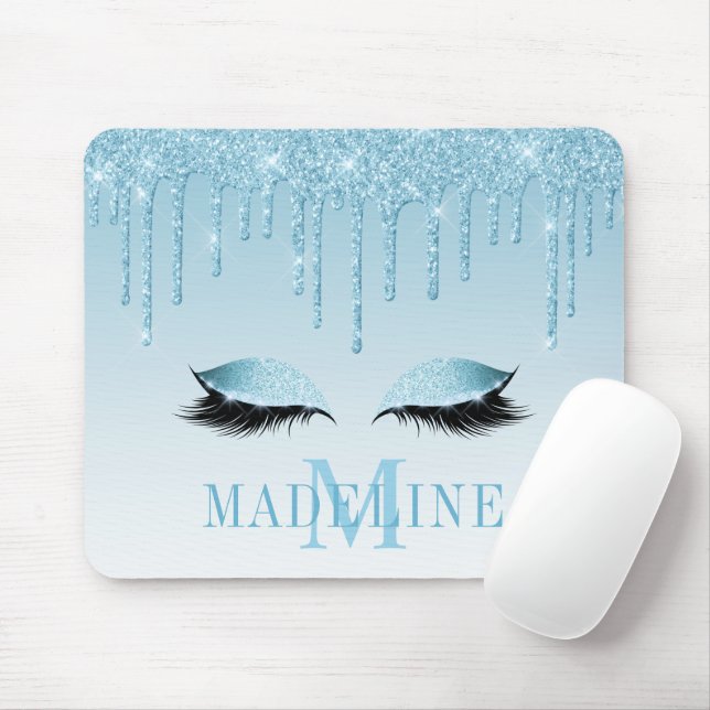 Modern modischer Blue Glitzer Lashes Monogram Mousepad (Mit Mouse)