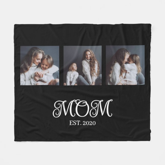 Modern Mom Established Script Black 3 Photo Fleecedecke (Vorderseite (Horizontal))